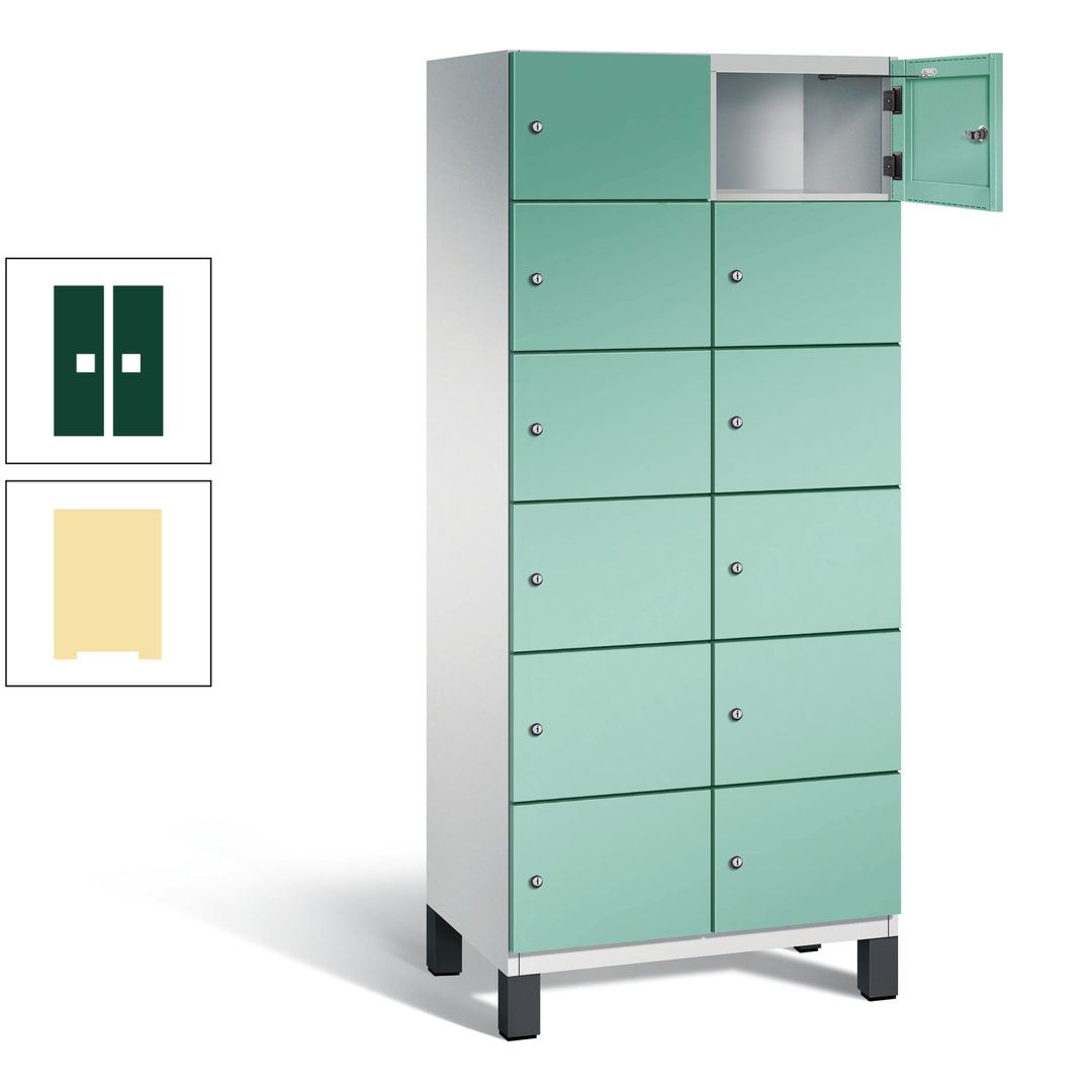 Fächerschrank, Stahlschrank, 12 Fächer, Türöffnungsbegrenzer, Füße, 1.980 x 800 x 525 mm (HxBxT), Korpus anthrazitgrau, Front anthrazitgrau