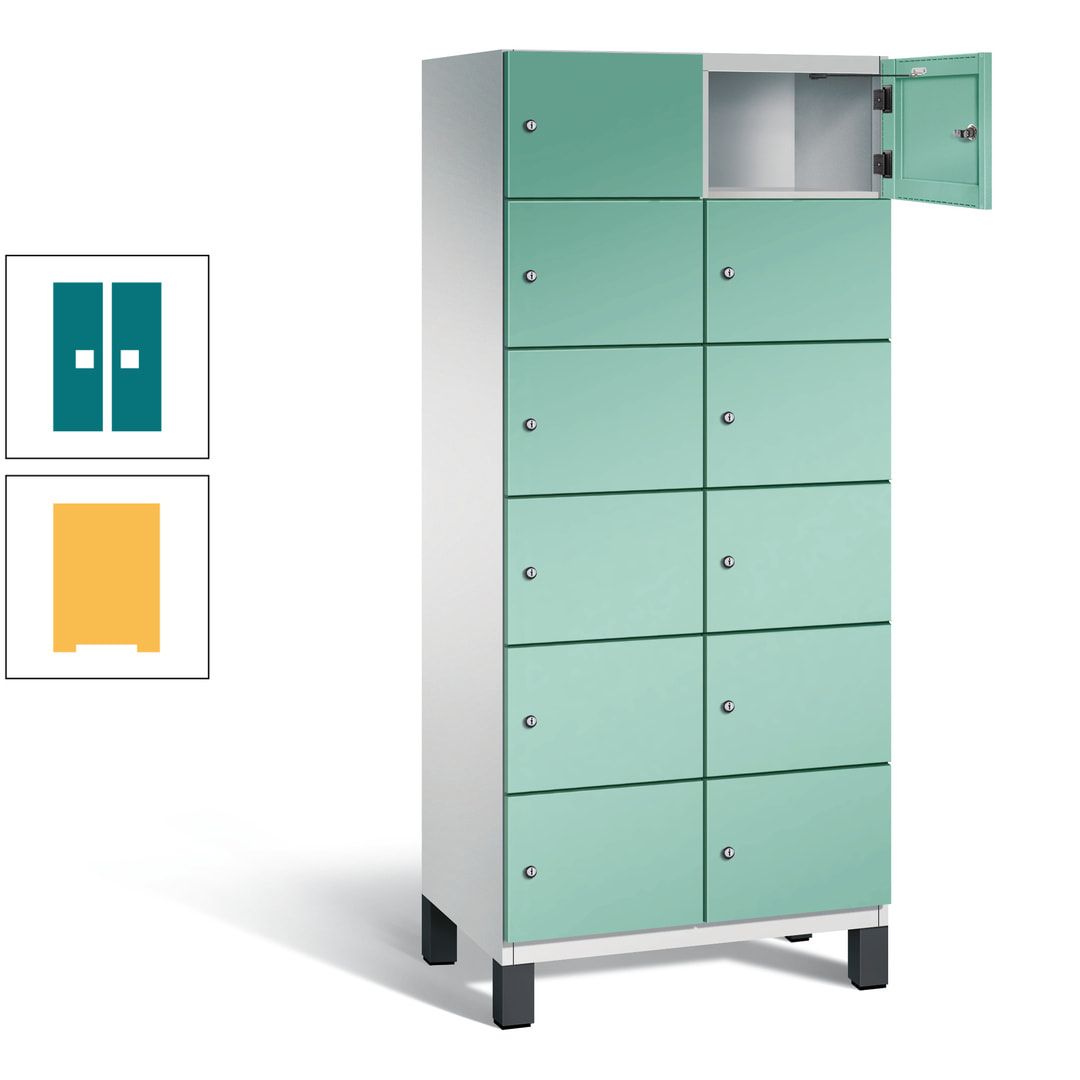 Fächerschrank, Stahlschrank, 12 Fächer, Türöffnungsbegrenzer, Füße, 1.980 x 800 x 525 mm (HxBxT), Korpus anthrazitgrau, Front anthrazitgrau