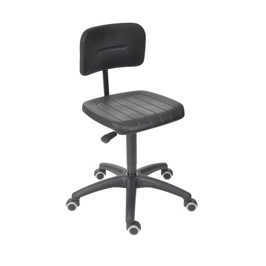 Arbeitsstuhl - Bürostuhl - Sitzhöhe 440 - 630 mm - PU, schwarz - Rückenlehne klein - Kunststofffußkreuz mit Gleitern