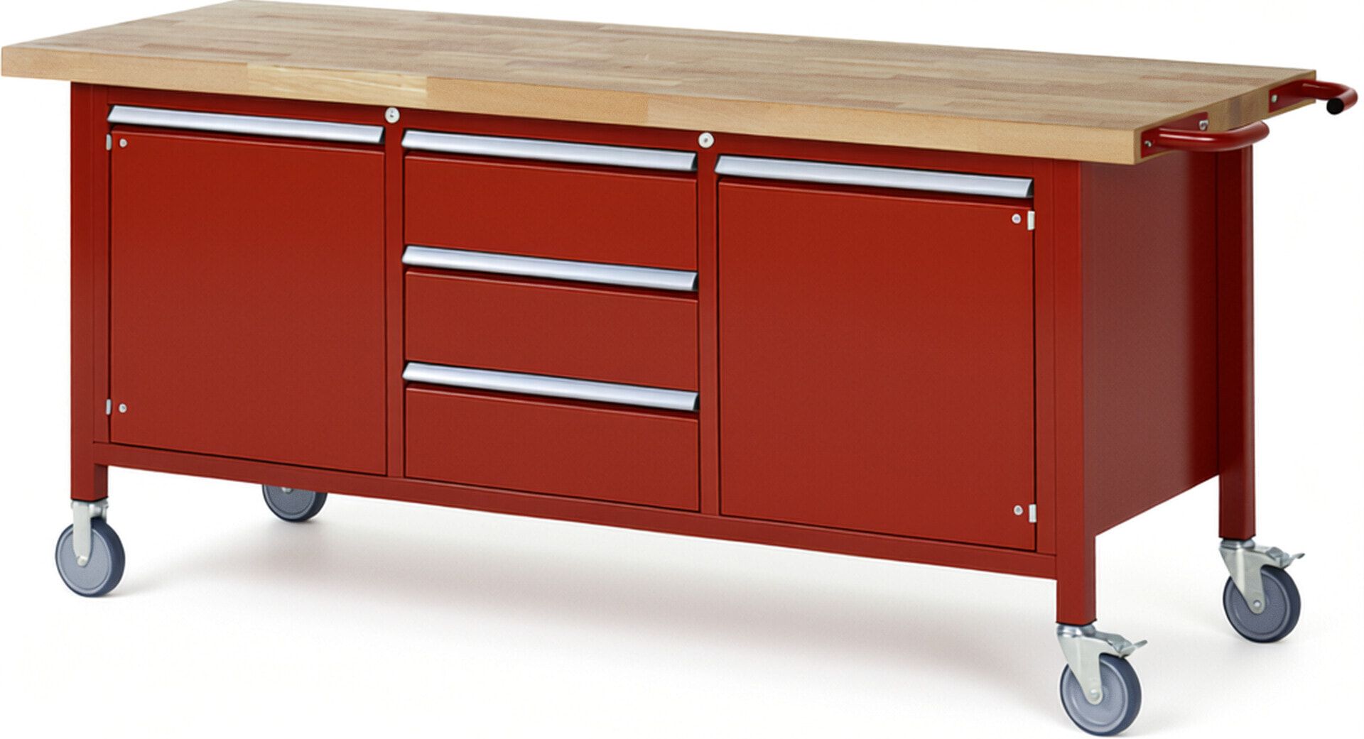Mobile Werkbank, 2 Schränke - 3 Schubladen - Teilauszug - 180:3 - Höhe 880-1.080 mm - 2.000 x 700 mm - 450 kg - Buche - Anthrazitgrau