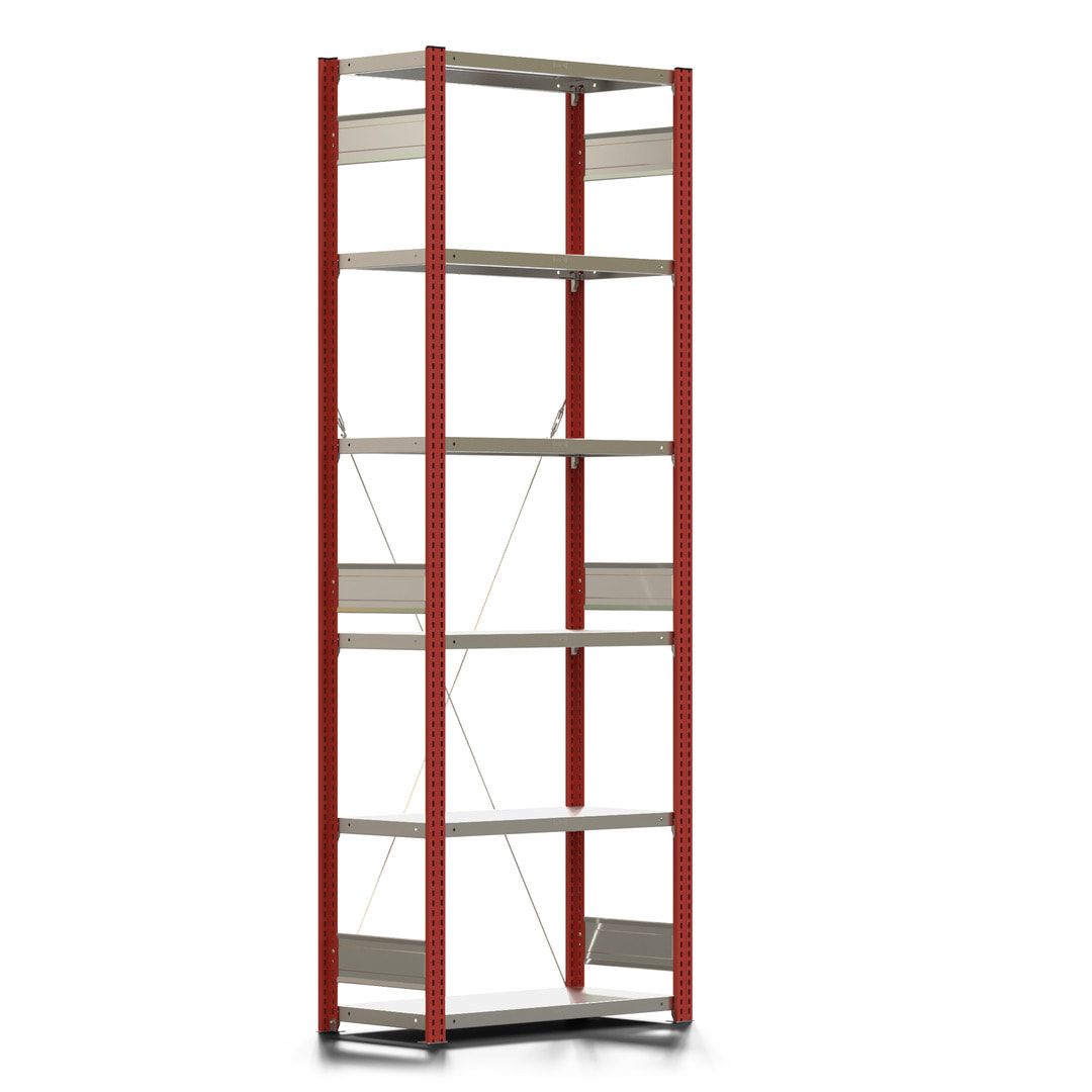 Fachbodenregal mit Tiefenriegel - 350 kg - 2.500 x 875 x 426 mm (HxBxT) - Anbauregal - 6 Böden - enzianblau - Lagerregal - Steckregal BERT