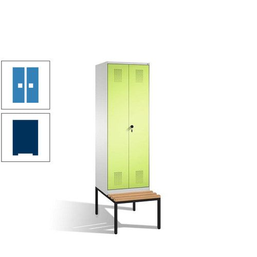Doppel-Spind, Garderobenschrank, Buche Sitzbank untergebaut, 2 Abteile a 300 mm, Korpus anthrazitgrau, Tür anthrazitgrau, 2.090 x 600 x 815 mm (HxBxT)