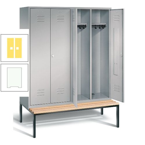Doppel-Spindschrank, Buche Sitzbank untergebaut, 4 Abteile a 400 mm, Korpus lichtgrau, Tür anthrazitgrau, 2.090 x 1.590 x 815 mm (HxBxT)