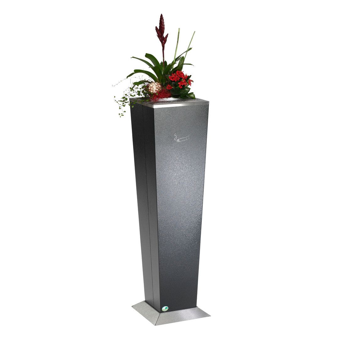 Dekorativer Standaschenbecher, Standascher inkl. Aschereinsatz, 1.100 x 310 x 310 mm (HxBxT), Turmascher, Aschenbecher, Antik-silber