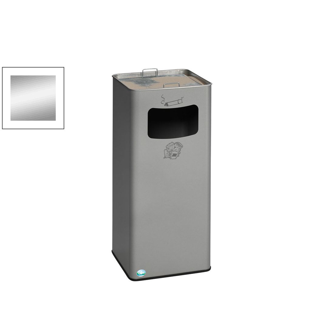 Abfallsammler mit Ascher - viereckig - Volumen 53 l - 705 x 330 x 330 mm (HxBxT) - Antik silber