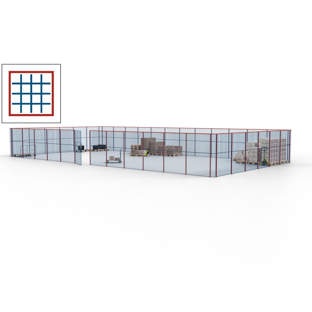 Maschinen Schutzgitter - Hallentrennwand - Sicherheitszaun - Tür - 54 m - 2.200 x 18.400 x 9.400 mm (HxBxT) - enzianblau