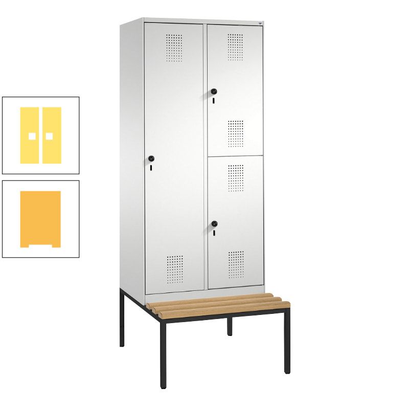 Garderobenschrank, Spind ein- und doppelstöckig Sitzbank, 2 Abteile, 3 Fächer, 2.090 x 800 x 500 mm (HxBxT), Front anthrazitgrau, Korpus anthrazitgrau
