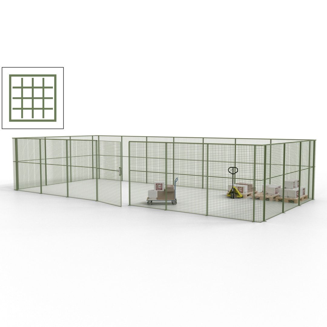 Hallentrennwand - Flügeltür, Gitter - 19 Gitterwände - 2.200 x 10.900 x 4.900 mm (HxBxT) - Perlweiß/reinorange