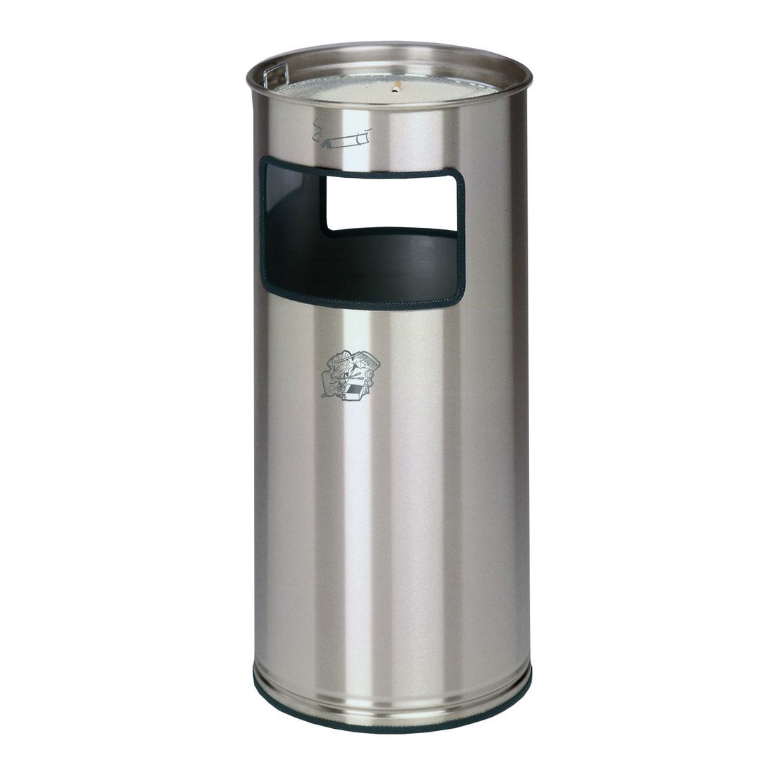 Abfalleimer mit Ascher - Edelstahl- Volumen 37 l - 700 x 320 x 320 mm (HxBxT) - Aschereinsatz Edelstahl