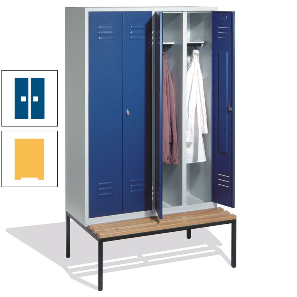 Doppel-Spindschrank, Buche Sitzbank untergebaut, 4 Abteile a 300 mm, Korpus lichtgrau, Tür anthrazitgrau, 2.090 x 1.190 x 815 mm (HxBxT)