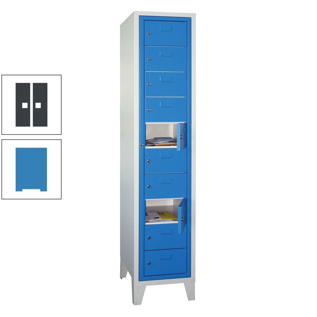 Schließfachschrank - Wäscheausgabeschrank - 10 Fächer a 315 mm - 1.850x400x500 mm (HxBxT) - Füße - Zylinderschloss - anthrazitgrau