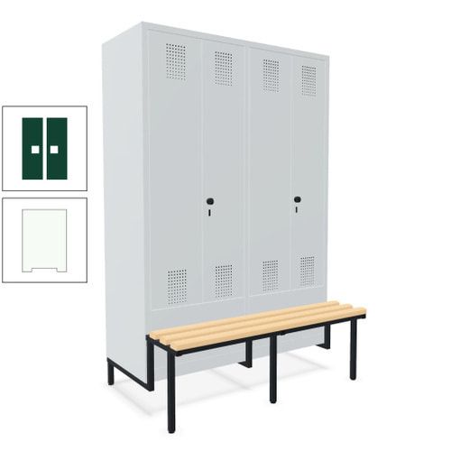 Doppel-Spind, Garderobenschrank, Buche Sitzbank integriert, 4 Abteile 300 mm, Korpus anthrazitgrau, Tür anthrazitgrau, 1.850 x 1.200 x 815 mm (HxBxT)