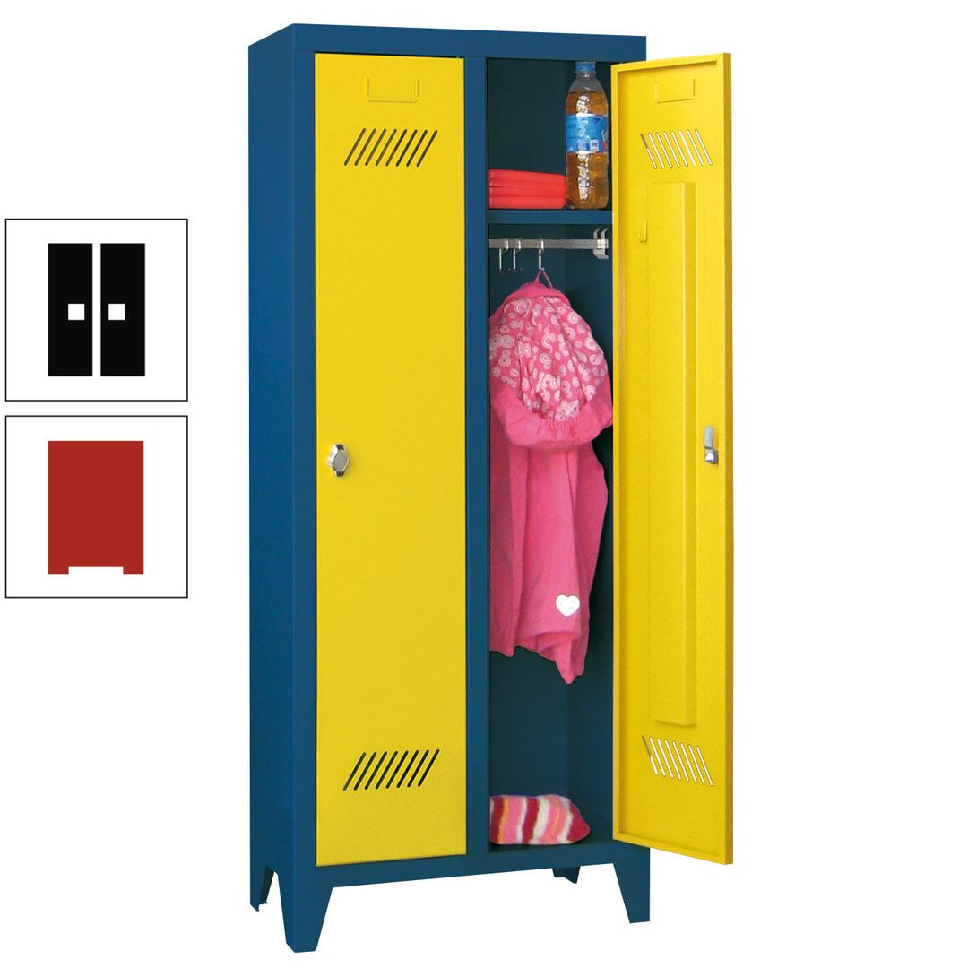Spindschrank f. Kindergärten - mit Füßen - Höhe 1.300 mm - 2 Abteile a 250 mm - Zylinderschloss - anthrazitgrau