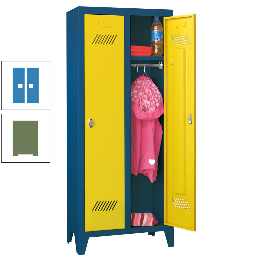 Spindschrank f. Kindergärten - mit Füßen - Höhe 1.300 mm - 2 Abteile a 250 mm - Zylinderschloss - anthrazitgrau