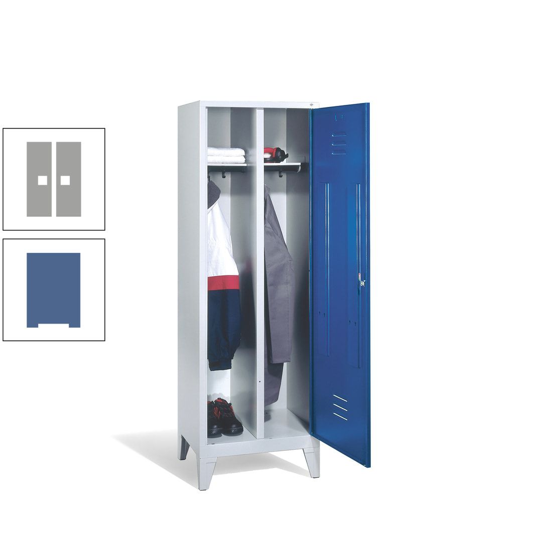 Doppel-Spind mit Großtür, Garderobenschrank mit Füßen, 2 Abteile a 300 mm, Korpus anthrazitgrau, Tür anthrazitgrau, 1.850 x 610 x 500 mm (HxBxT)