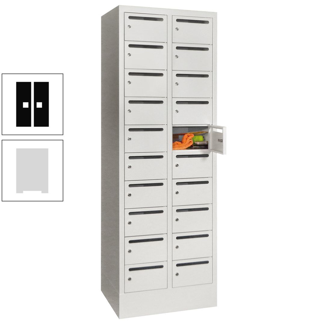Postverteilerschrank, Schließfachschrank, 2 Abteile a 300 mm, 20 Fächer, 1.850 x 600 x 500 mm (HxBxT), Korpus anthrazitgrau, Front anthrazitgrau