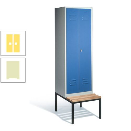 Doppel-Spindschrank, Buche Sitzbank untergebaut, 2 Abteile a 300 mm, Korpus lichtgrau, Tür anthrazitgrau, 2.090 x 610 x 815 mm (HxBxT)