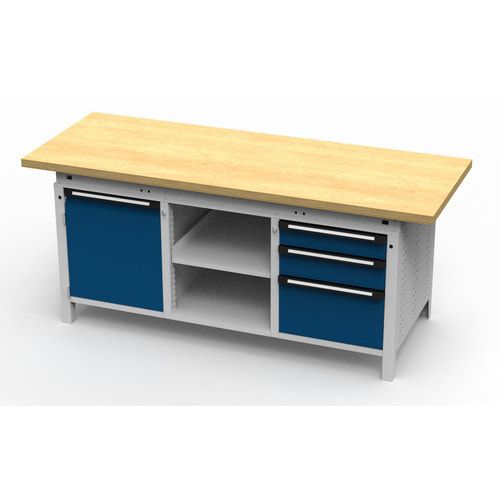 OTTOKIND Werkbank - bündige Arbeitsplatte - 850 x 1.695 x 750 mm (HxBxT) - 3 Schubladen - 1 Schrank - 2 Ablageböden - lichtgrau / anthrazitgrau