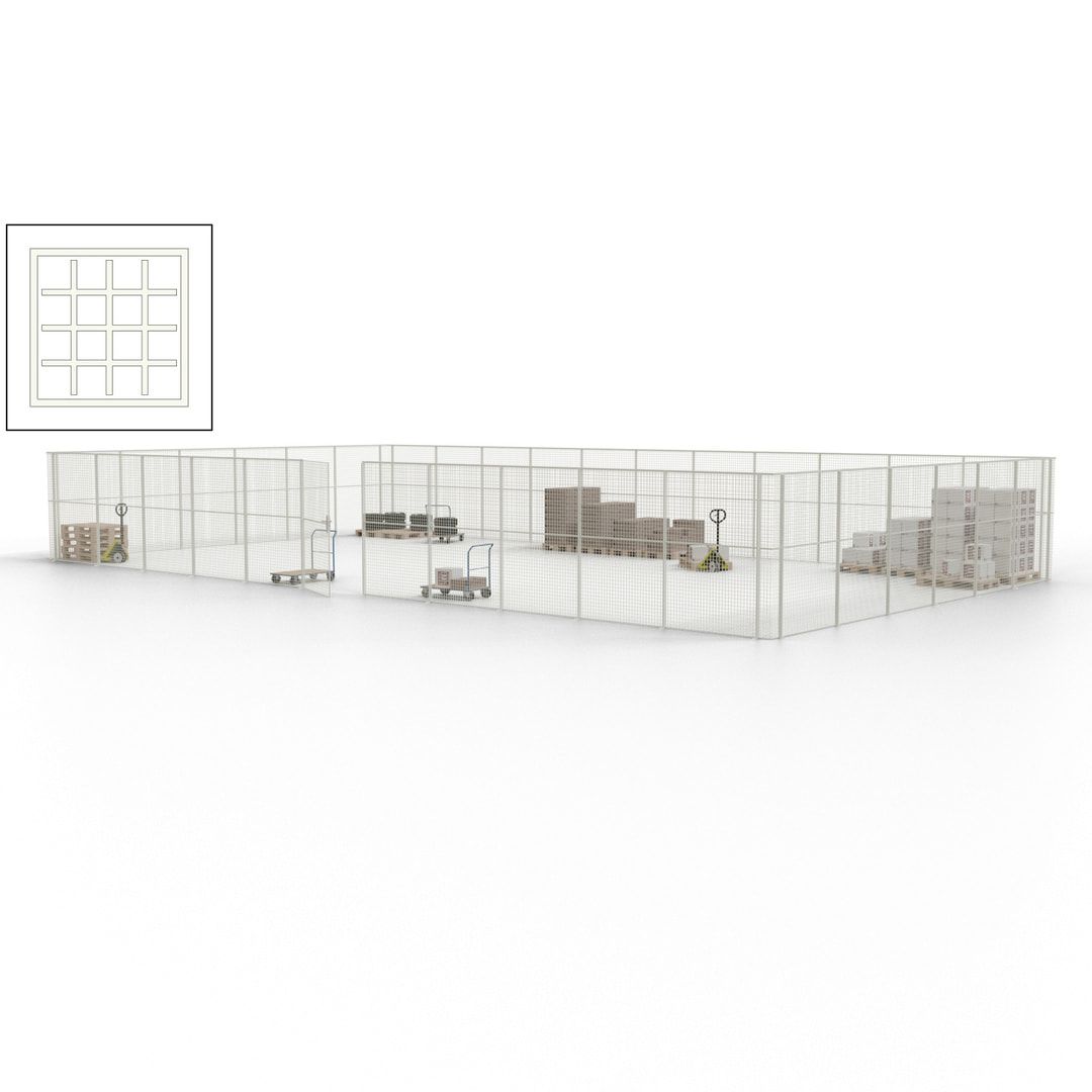 Maschinen Schutzgitter - Hallentrennwand - Sicherheitszaun - Tür - 51 m - 2.200 x 16.900 x 9.400 mm (HxBxT) - enzianblau