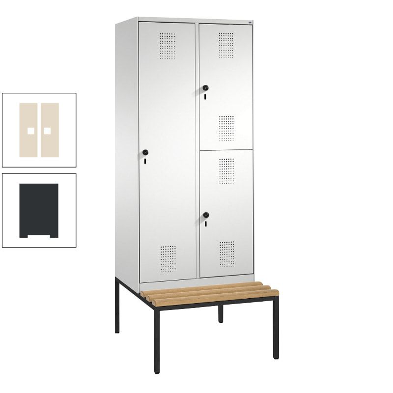 Garderobenschrank, Spind ein- und doppelstöckig Sitzbank, 2 Abteile, 3 Fächer, 2.090 x 800 x 500 mm (HxBxT), Front anthrazitgrau, Korpus anthrazitgrau