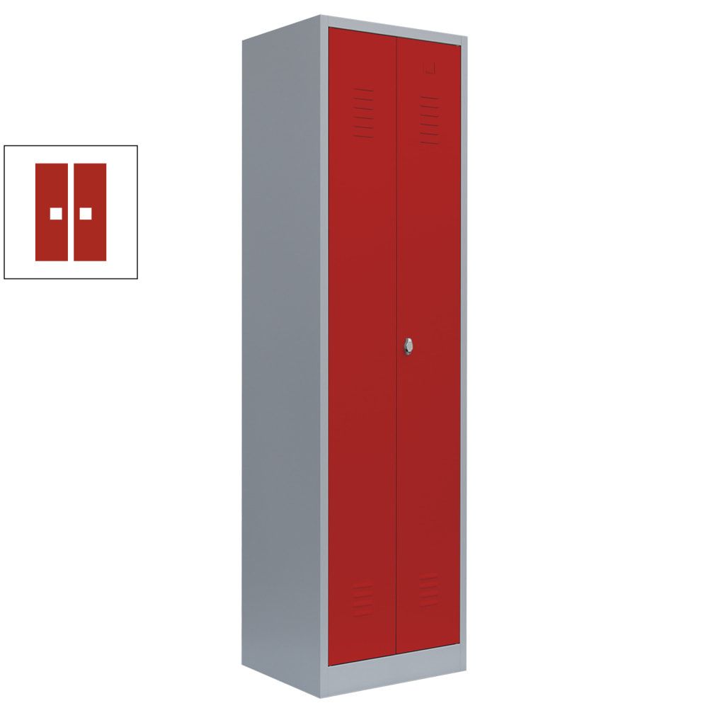 Geräteschrank, Mehrzweckschrank, 2 Abteile, 1.800 x 600 x 500 mm (HxBxT), Drehriegel, Kleiderstange, Stahl, Korpus: lichtgrau, Front: enzianblau