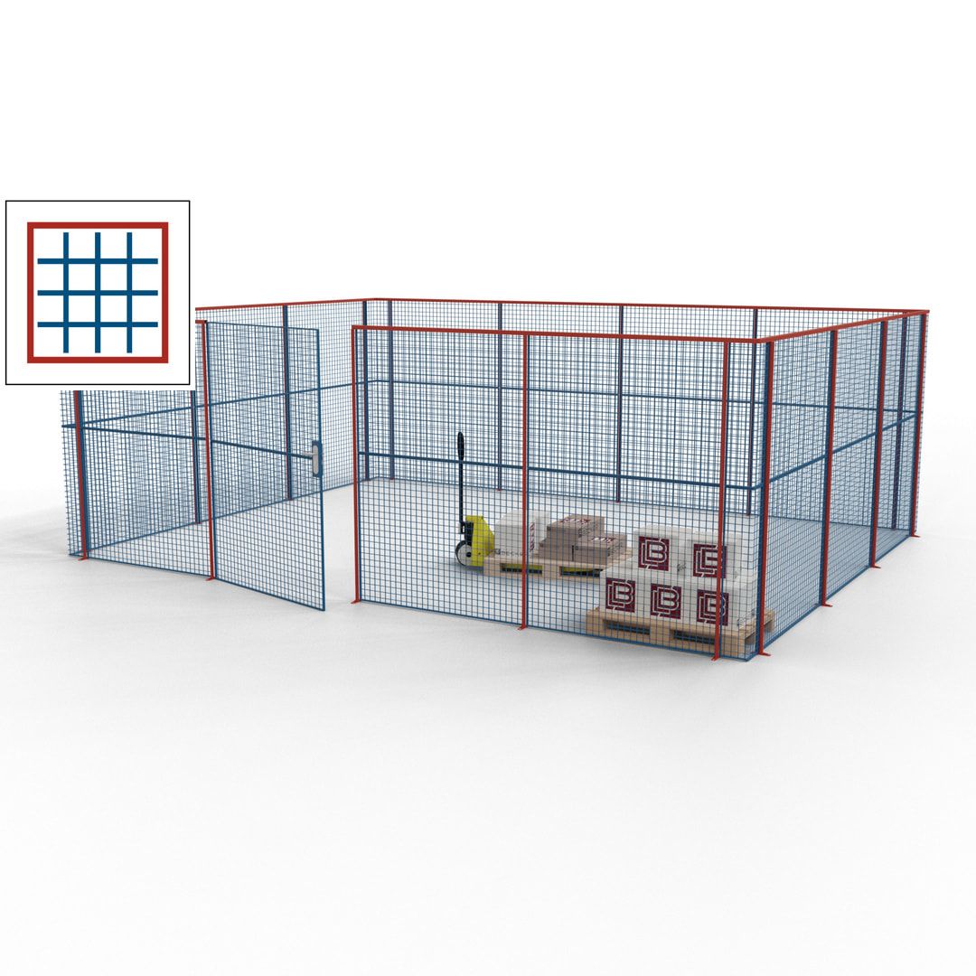 Maschinen Schutzgitter - Hallentrennwand - Sicherheitszaun - Tür - 21 m - 2.200 x 6.400 x 4.900 mm (HxBxT) - enzianblau