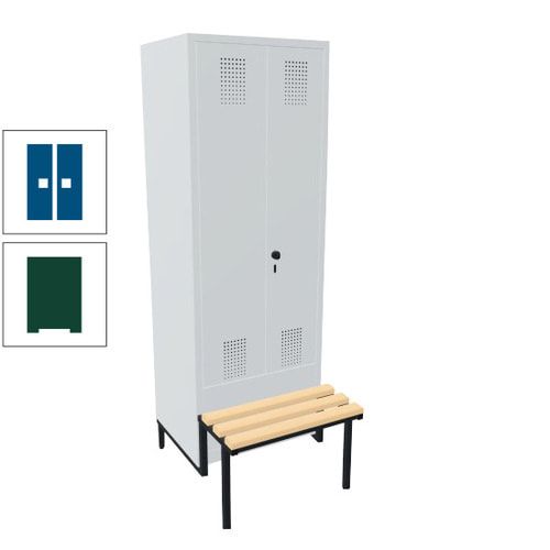 Doppel-Spind, Garderobenschrank, Buche Sitzbank integriert, 2 Abteile a 400 mm, Korpus anthrazitgrau, Tür anthrazitgrau, 1.850 x 800 x 815 mm (HxBxT)