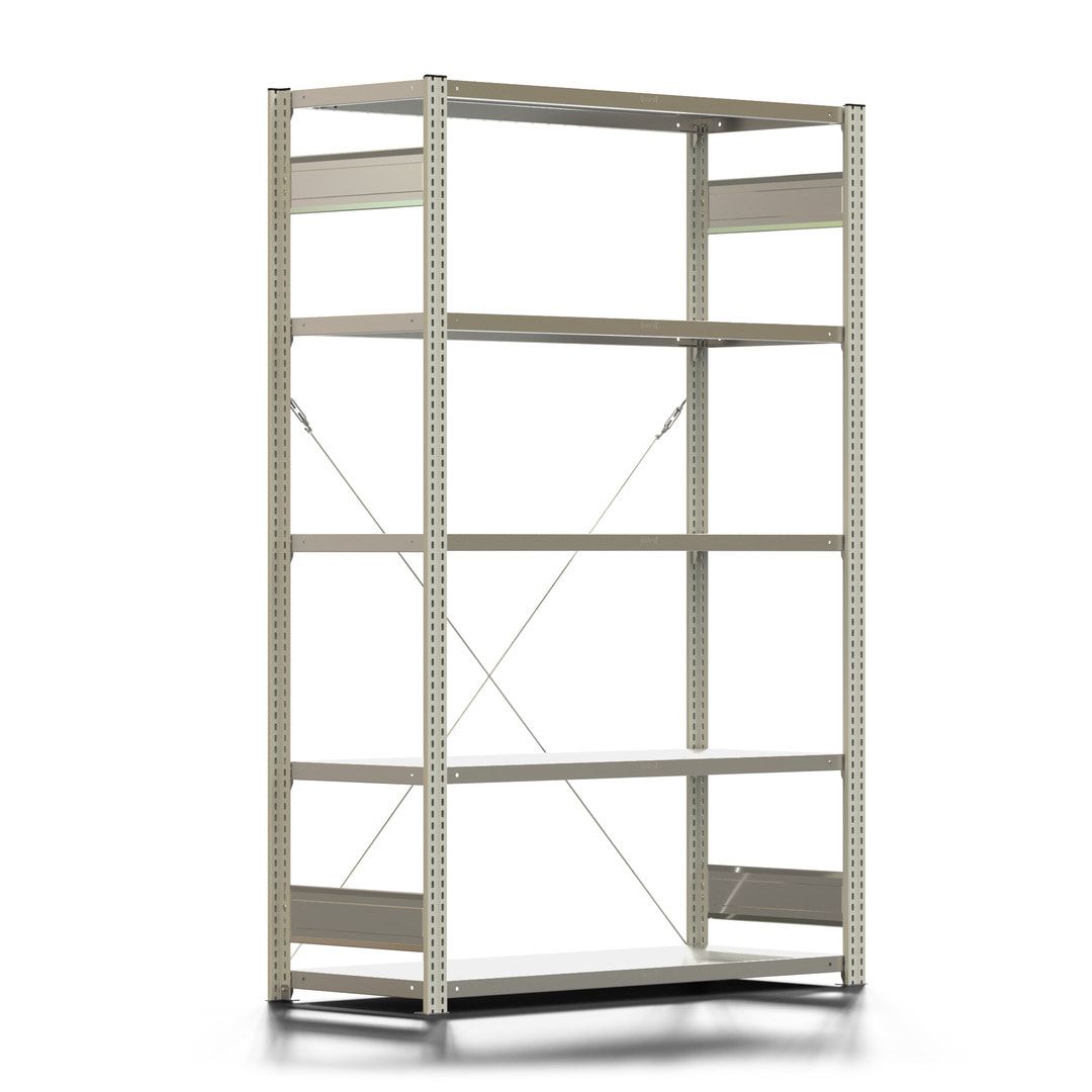 Fachbodenregal mit Tiefenriegel - 350 kg - 2.000 x 1.285 x 526 mm (HxBxT) - Anbauregal - 5 Böden - enzianblau - Lagerregal - Steckregal BERT