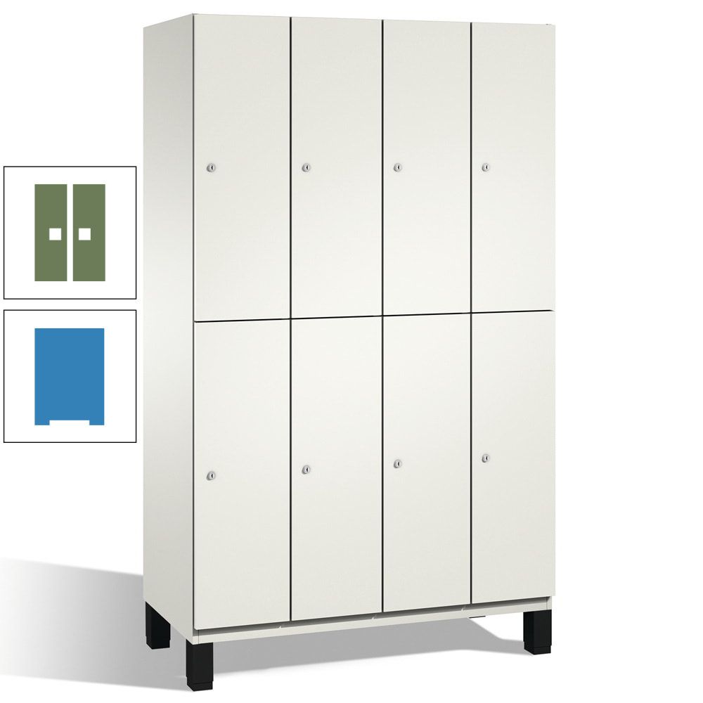 Fächerschrank, Stahlschrank, doppelstöckig, 8 Fächer, mit Füßen, Korpus enzianblau, Tür Fernblau, 1.980 x 1.200 x 525 mm (HxBxT)