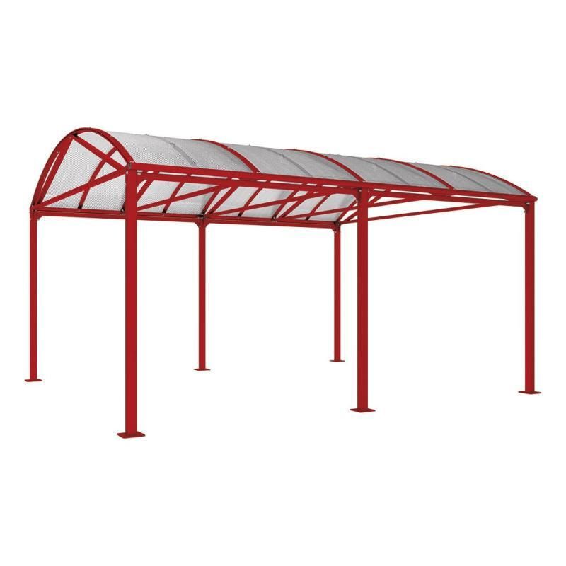 Fahrradunterstand, Fahrradüberdachung, Unterstand, Grundmodell, 10 Zweiräder, Regenrinne, 3.010 x 5.000 x 4.160 mm (HxBxT), Farbe enzianblau