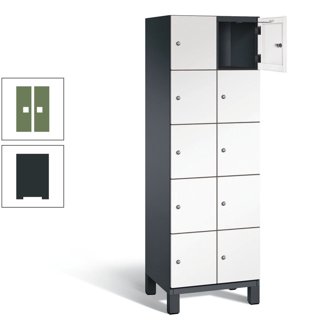 Fächerschrank, Stahlschrank, 10 Fächer, Türöffnungsbegrenzer, Füße, 1.980 x 600 x 525 mm (HxBxT), Korpus anthrazitgrau, Front anthrazitgrau
