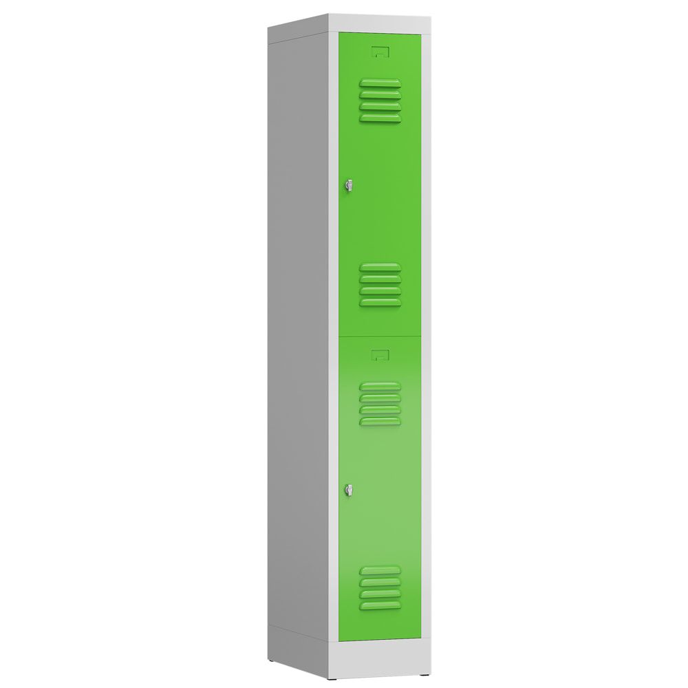 Garderobenschrank, Doppelstockspind, 1 Abteil, 2 Fächer, 1.800 x 310 x 500 mm (HxBxT), Stahl, Drehriegel, Korpus: lichtgrau, Front: anthrazitgrau
