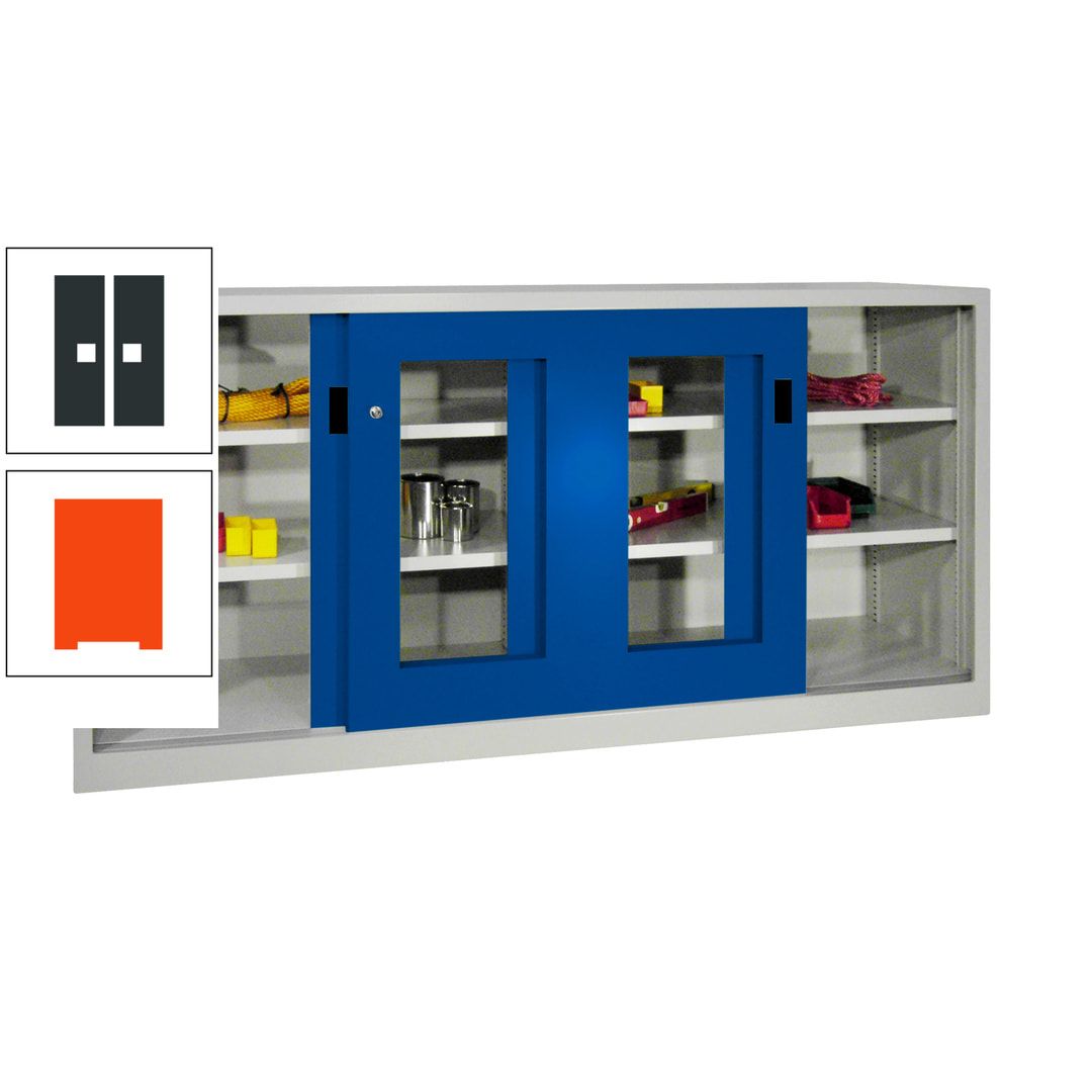 Schiebetürenschrank - Sichtfenstertüren - 1.000x2.000x400 mm (HxBxT) - 4 Böden, gepulvert - Zylinderschloss - anthrazitgrau