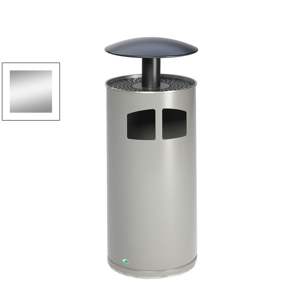 Abfallsammler mit Dach und Ascher - Volumen 75 l - 1.110 x 445 x 445 mm (HxBxT) - Korpus antik-silber - Dach silber