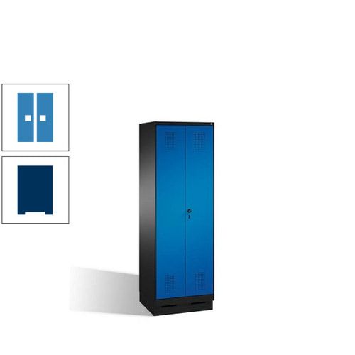 Doppel-Spind, Doppeltüren, Garderobenschrank mit Sockel, 2 Abteile a 300 mm, Korpus anthrazitgrau, Tür anthrazitgrau, 1.800 x 600 x 500 mm (HxBxT)