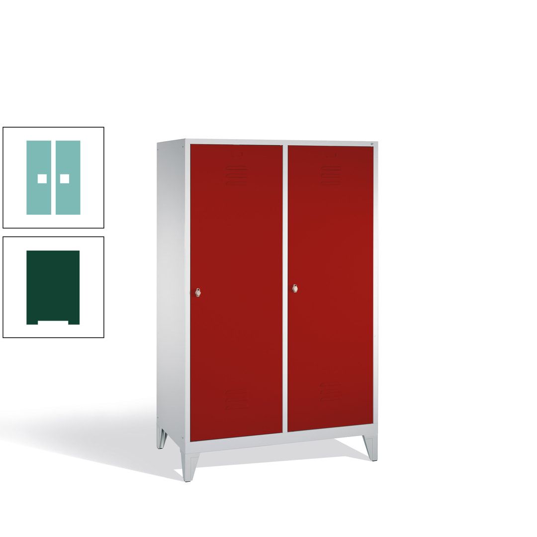 Doppel-Spind mit 2 Großtüren, Garderobenschrank mit Füßen, 4 Abteile a 300 mm, Korpus anthrazitgrau, Tür anthrazitgrau, 1.850 x 1.190 x 500 mm (HxBxT)