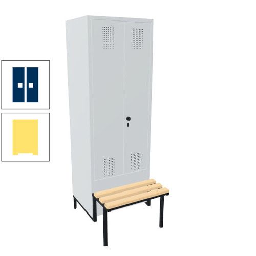 Doppel-Spind, Garderobenschrank, Buche Sitzbank integriert, 2 Abteile a 400 mm, Korpus anthrazitgrau, Tür anthrazitgrau, 1.850 x 800 x 815 mm (HxBxT)