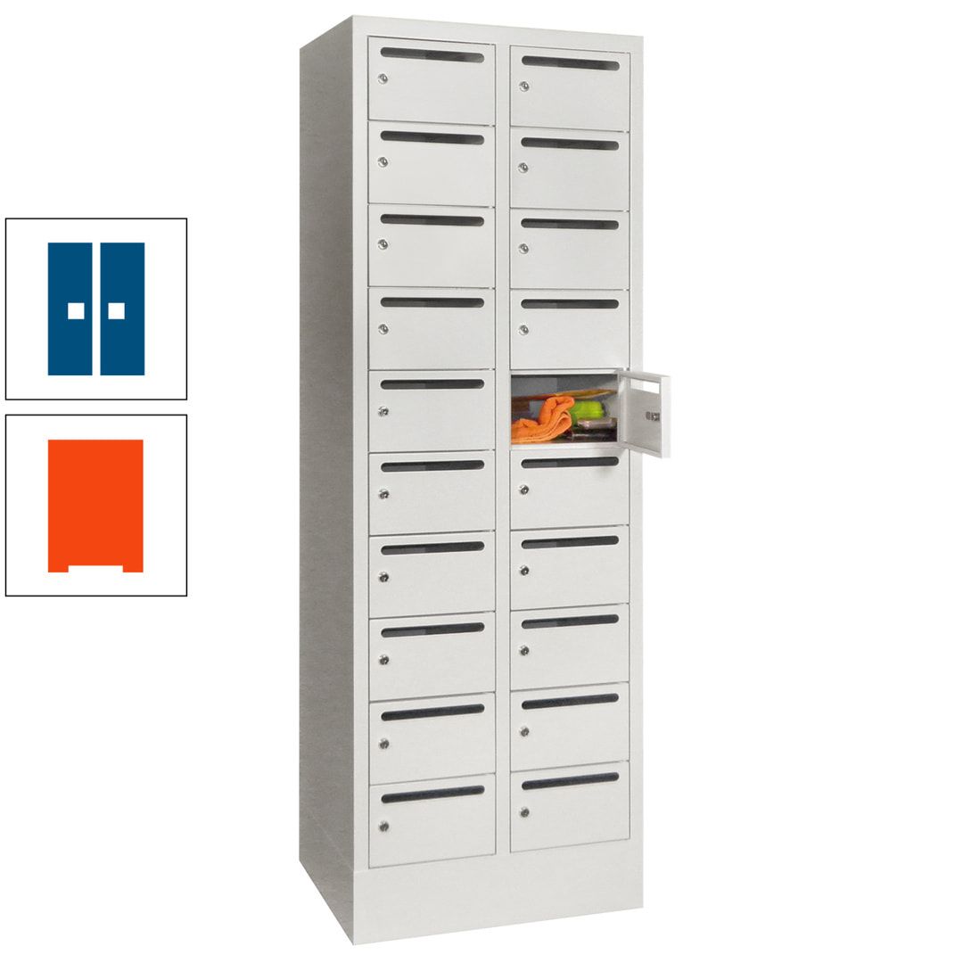 Postverteilerschrank, Schließfachschrank, 2 Abteile a 300 mm, 20 Fächer, 1.850 x 600 x 500 mm (HxBxT), Korpus anthrazitgrau, Front anthrazitgrau