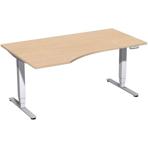 Eckschreibtisch, Ecke links, Elektro Pro+, elektronisch höhenverstellbar, 625-1.285 x 1.600 x 1.000 mm (HxBxT), Gestell silber, Dekor Ahorn