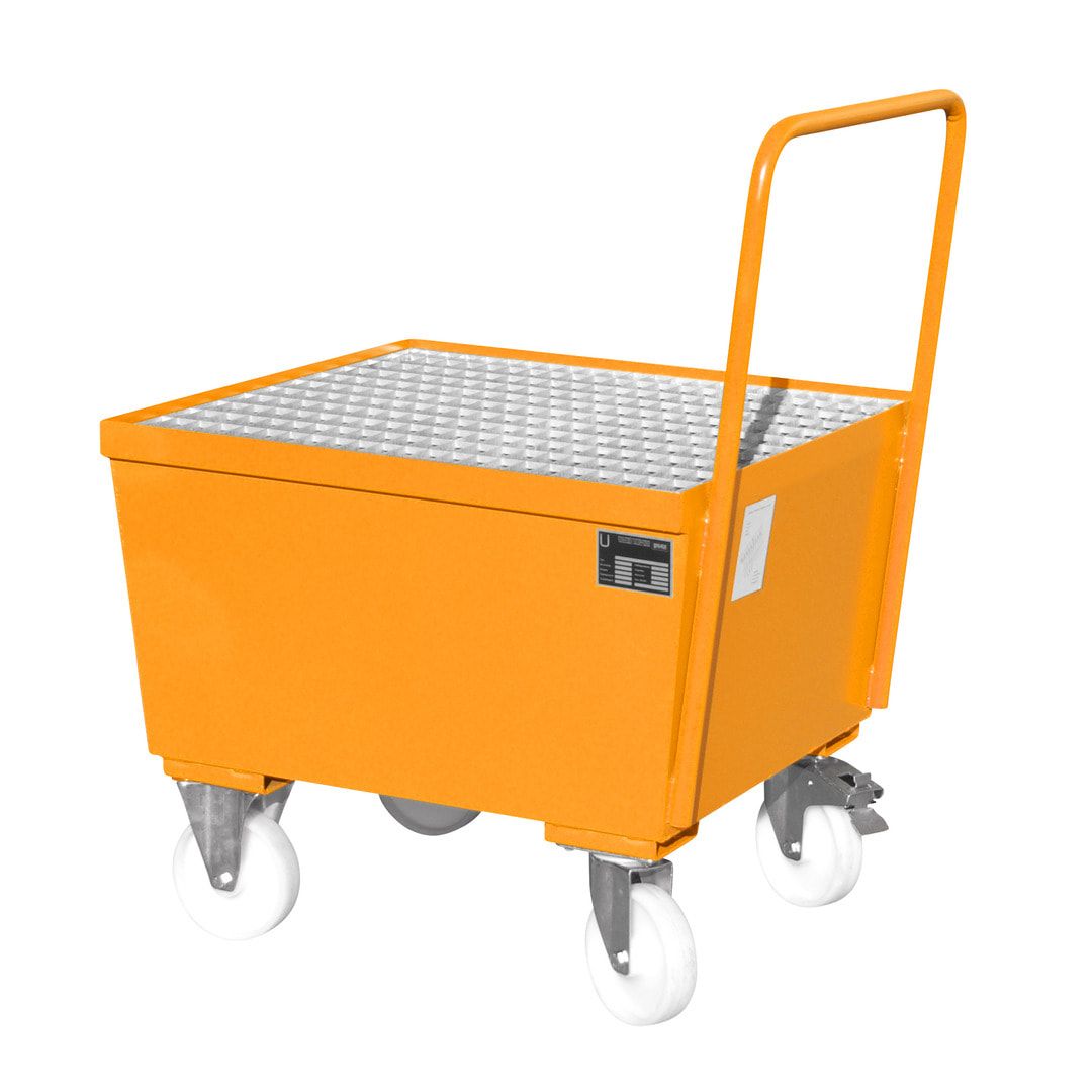 Auffangwanne - 215 l - für 1 x 200-l-Fass - Rollen - Griff - feuerrot