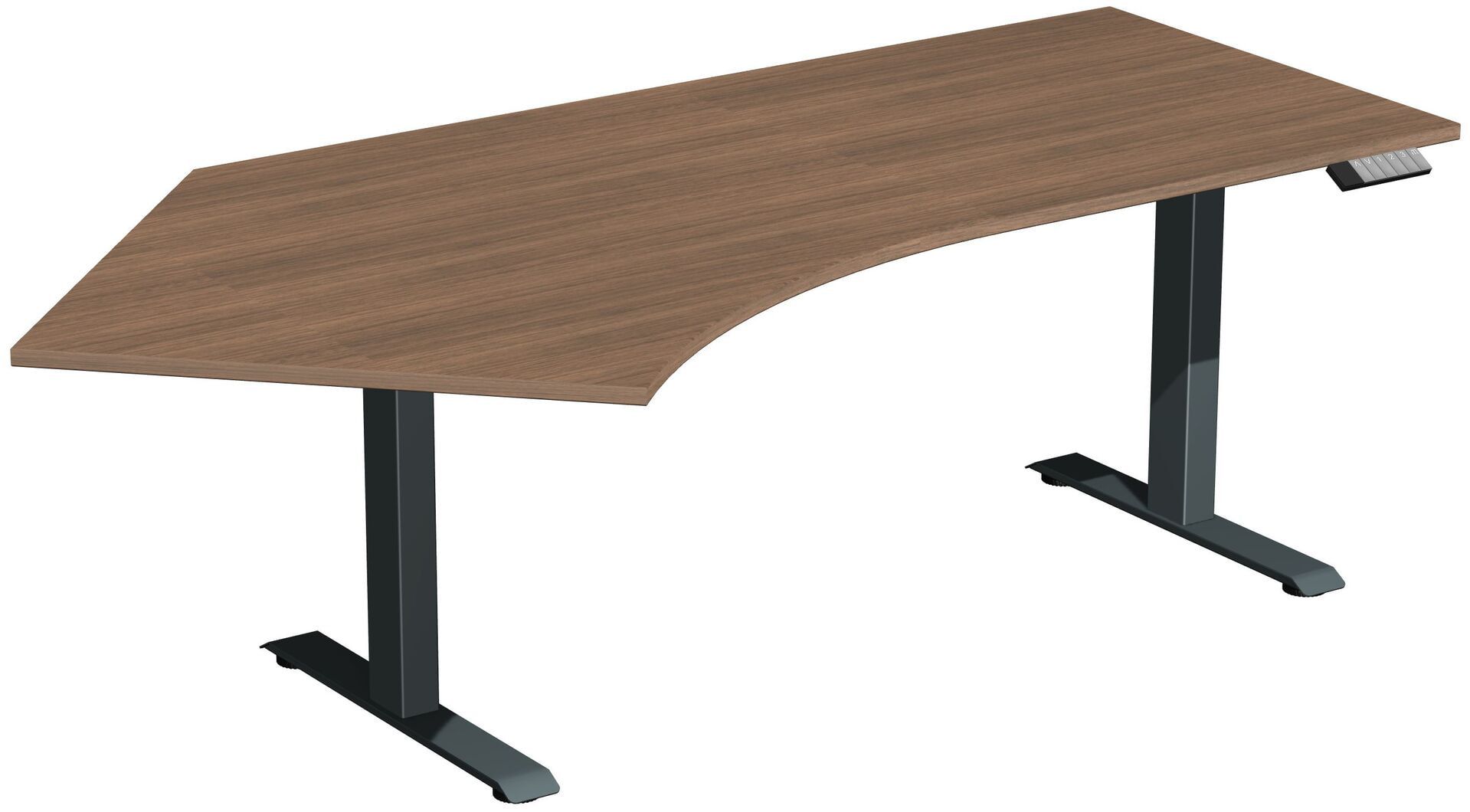 Winkelschreibtisch, Winkel links, Elevate Basic, elektronisch höhenverstellbar, 730 - 1.230 x 2.166 x 1.130 mm (HxBxT), Gestell anthrazit, Dekor Ahorn