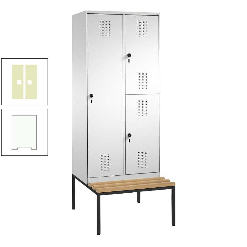 Garderobenschrank, Spind ein- und doppelstöckig Sitzbank, 2 Abteile, 3 Fächer, 2.090 x 800 x 500 mm (HxBxT), Front anthrazitgrau, Korpus anthrazitgrau