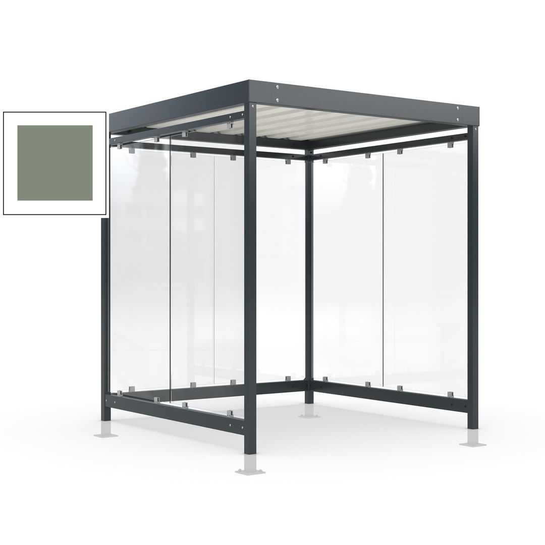 Raucherunterstand, Bushaltestelle, Bausatz, mit Überpflasterung, 6-7 Personen, 6 Wände, 2.440 x 2.165 x 2.165 mm (HxBxT), Achatgrau