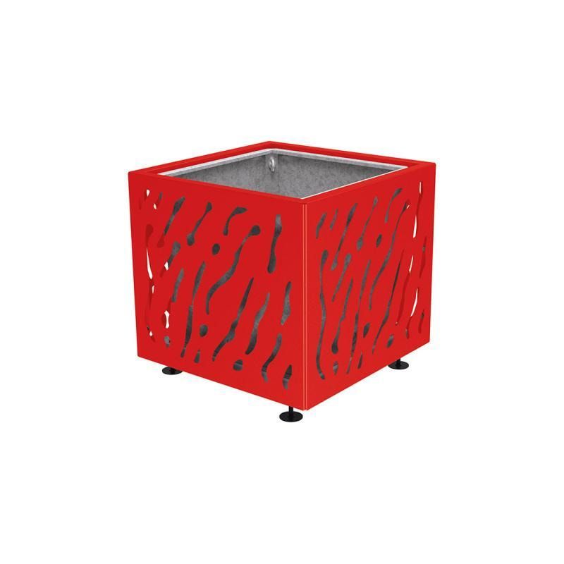 Pflanzbehälter, Stahlblech fvz, einfarbig, innen feuerverzinkt mit Verladungsgriffen, verstellbare Füße, 760 x 790 x 790 mm (HxBxT), enzianblau