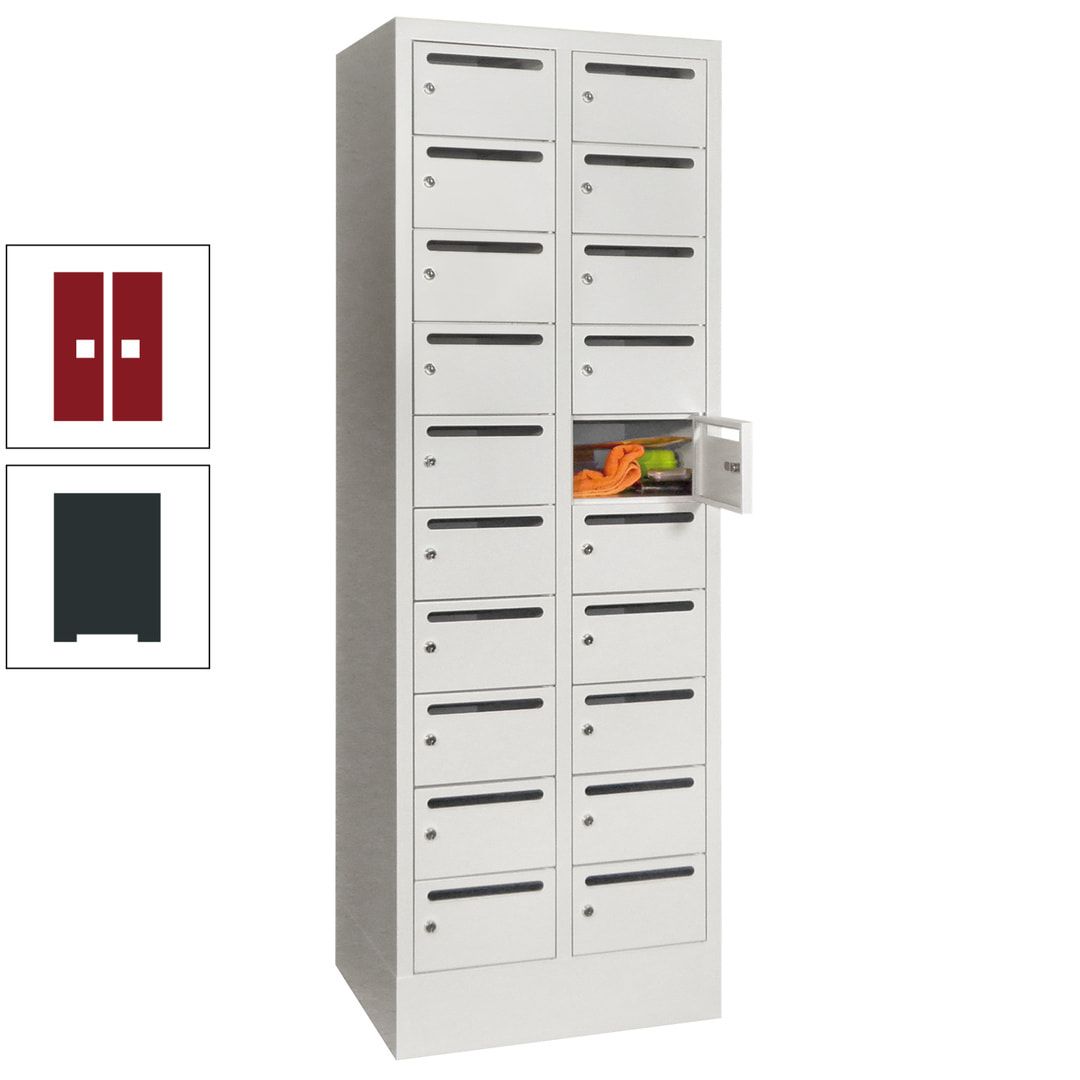 Postverteilerschrank, Schließfachschrank, 2 Abteile a 300 mm, 20 Fächer, 1.850 x 600 x 500 mm (HxBxT), Korpus anthrazitgrau, Front anthrazitgrau