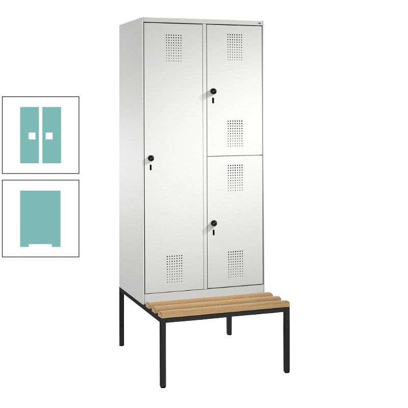 Garderobenschrank, Spind ein- und doppelstöckig Sitzbank, 2 Abteile, 3 Fächer, 2.090 x 800 x 500 mm (HxBxT), Front anthrazitgrau, Korpus anthrazitgrau