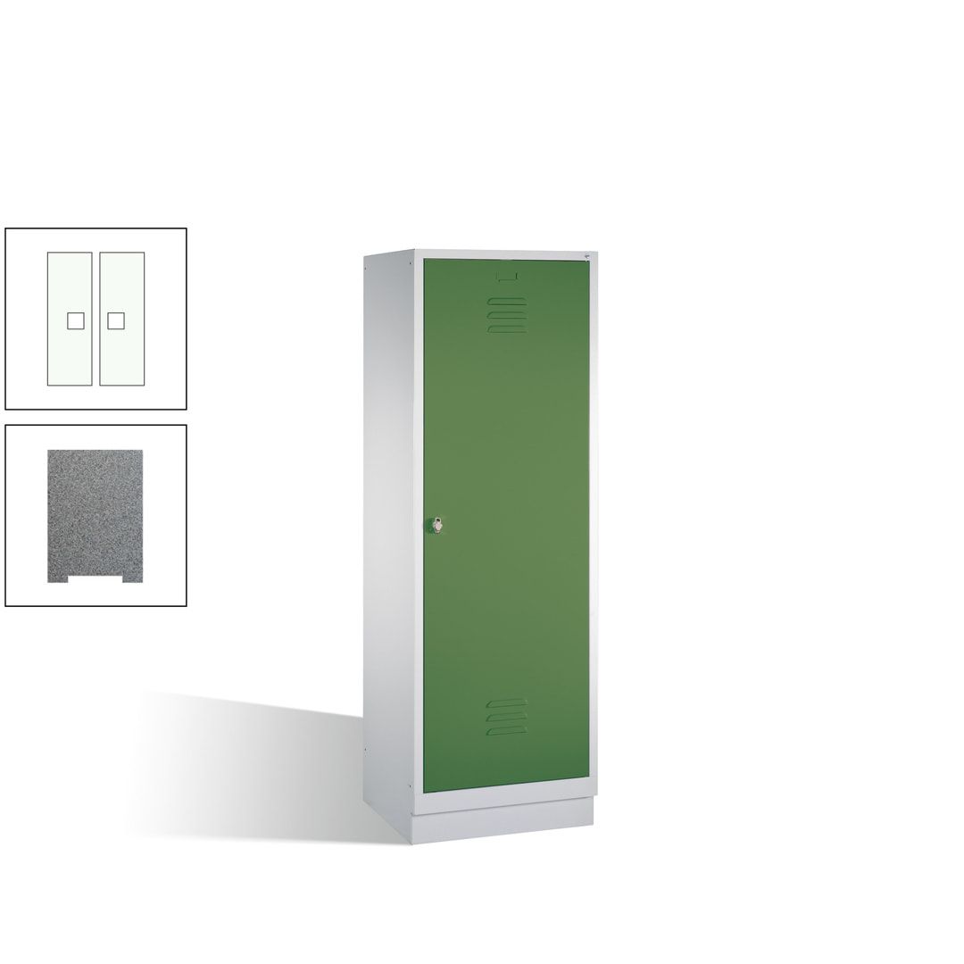 Doppel-Spind mit Großtür, Garderobenschrank mit Sockel, 2 Abteile a 300 mm, Korpus anthrazitgrau, Tür anthrazitgrau, 1.800 x 610 x 500 mm (HxBxT)