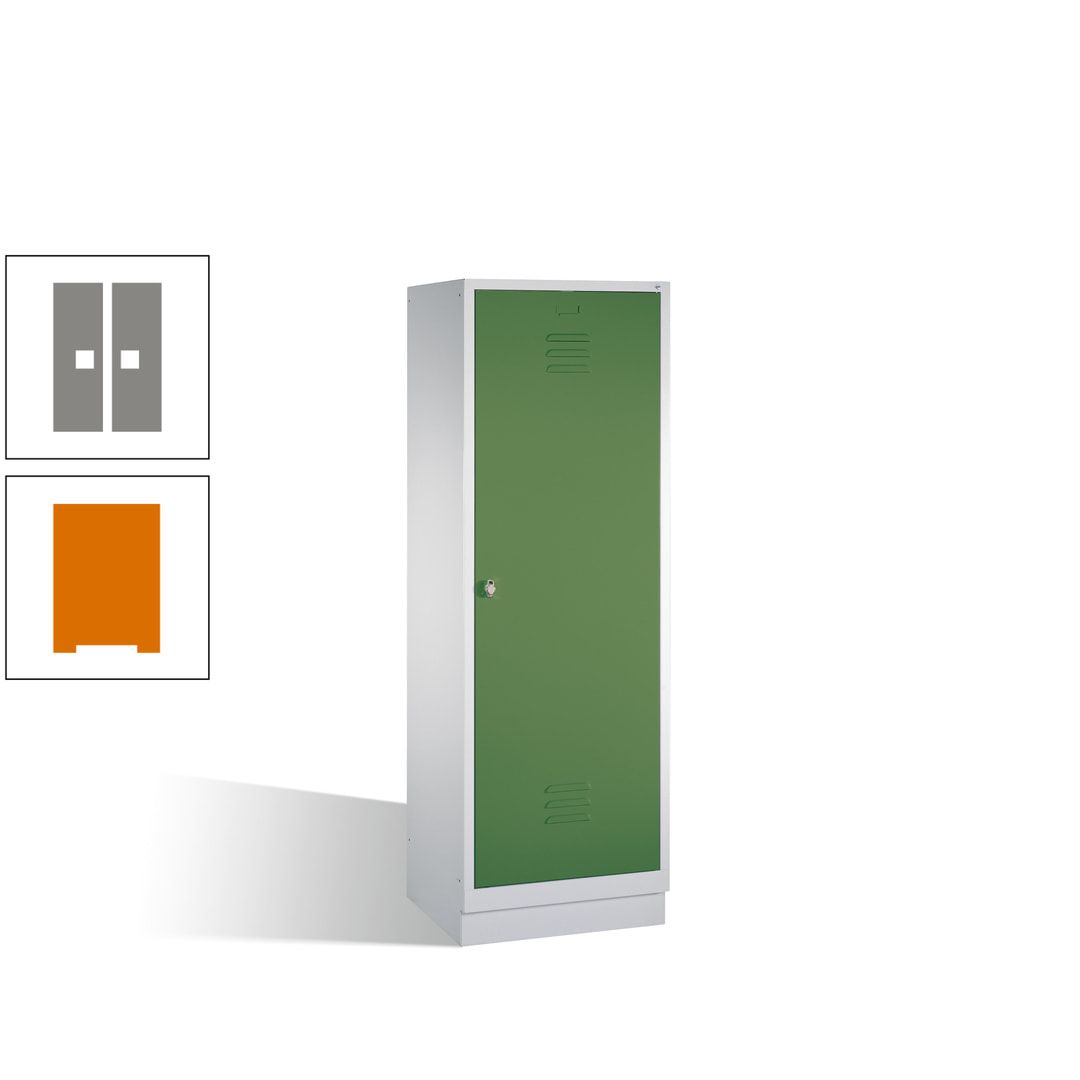 Doppel-Spind mit Großtür, Garderobenschrank mit Sockel, 2 Abteile a 300 mm, Korpus anthrazitgrau, Tür anthrazitgrau, 1.800 x 610 x 500 mm (HxBxT)