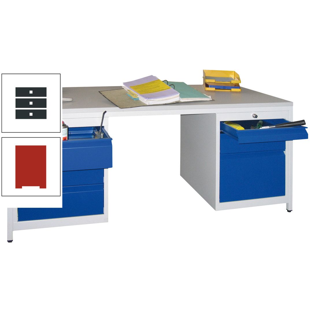 Meisterschreibtisch - 6 Schubladen, 75 / 125 / 150 / 175 / 300 mm - 720 x 1.700 x 800 mm (HxBxT) - anthrazitgrau