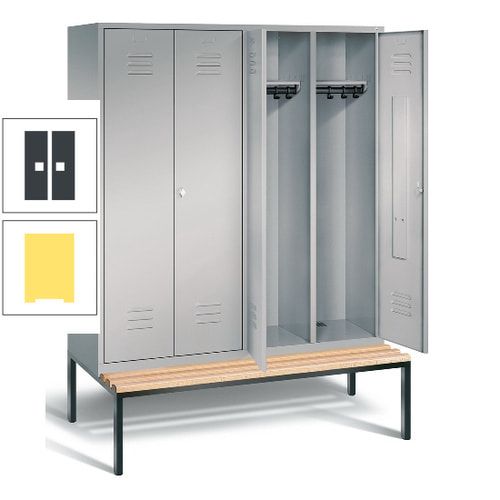Doppel-Spindschrank, Buche Sitzbank untergebaut, 4 Abteile a 400 mm, Korpus lichtgrau, Tür anthrazitgrau, 2.090 x 1.590 x 815 mm (HxBxT)
